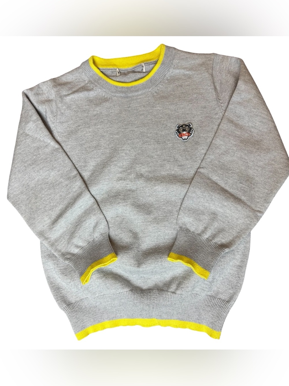 Kenzo 100% Cashmere Sweater 4T Gray Tiger Logo Crewneck Designer‎ Luxury
